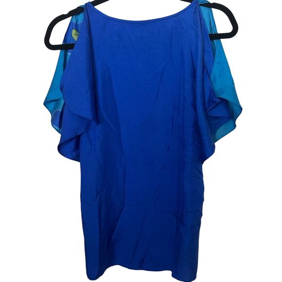 Tibi Silk Top Shoulder Sleeve Print Tropical Boho Resort Top Blue Size XS - Picture 2 of 7